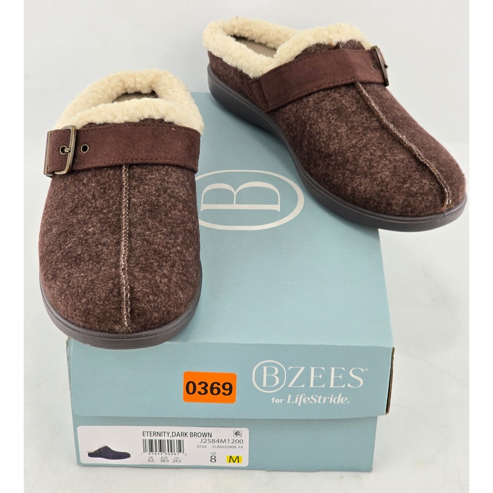 BZees Eternity Mules Womens 8 Dark Brown Faux Fur Lined Clogs -New